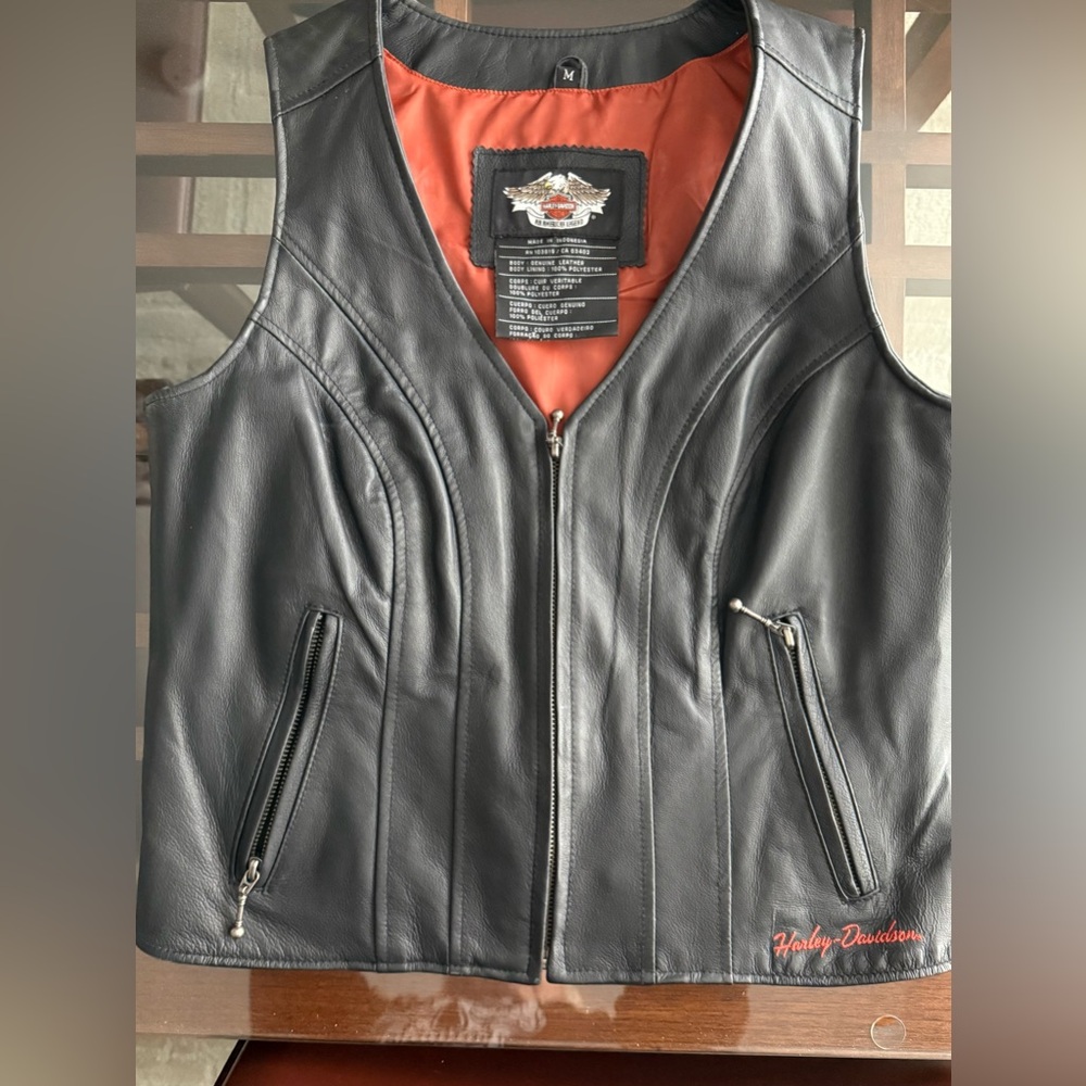 Harley-Davidson Black Leather Vest (M) + leather chaps (XS)
